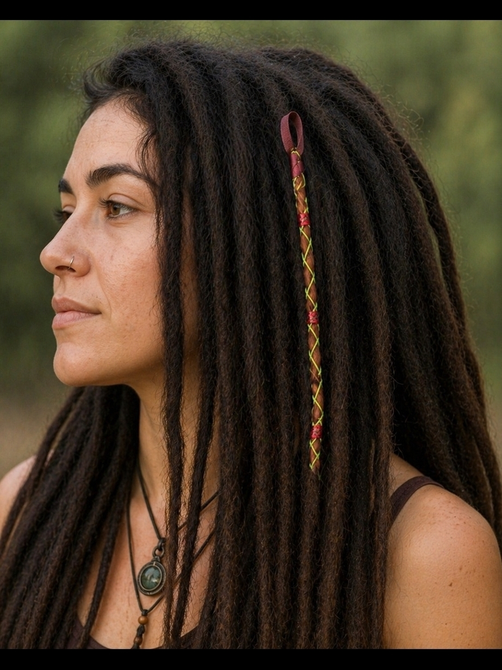 4/$15 Boho Braided Hair Wrap Single in Burgundy and Olive W/ Metal Beads